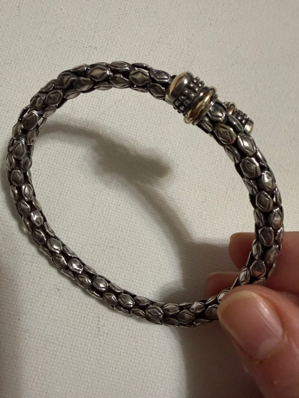 18K 925 STERLING SILVER ROPE TEXTURE CABLE FLEXIBLE CUFF BRACELET
